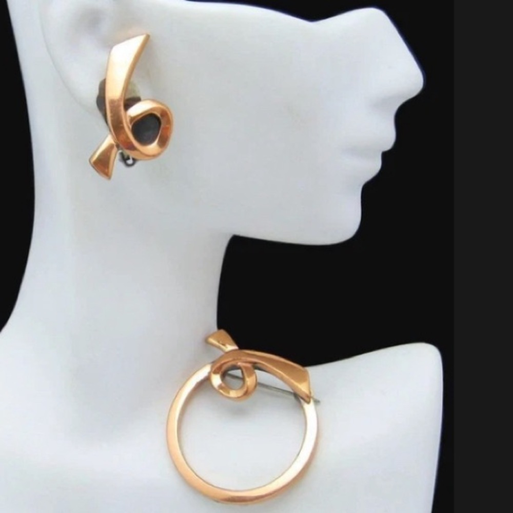 RENOIR Vintage Brooch Pin Earrings Set Devotion Mid Century BOOK PIECE Classic